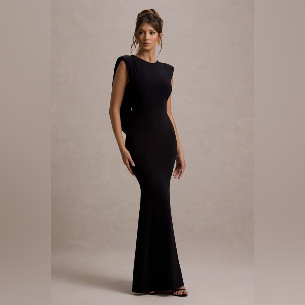 Club L London To The Moon Black Cowl-Back Maxi Dress